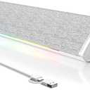 SOULION Computer Speakers, USB-Powered Bluetooth PC Soundbar with Dynamic RGB LED Lights, Surround Sound for Desktop, Laptop, Office, Work, Music & Gaming White (USB-C to USB Adapter Included)
