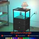 Nightstand with Charging Station, LED Night Stand Set 2, Bedside Table End Table Set of 2, Bedroom Table with 2 Fabric Drawers PU Finish, 3-Tier Storage Side Table for Bedroom,Black