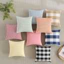Spring Light Pink Striped Throw Pillow Covers 18x18 Set of 2, Farmhouse Outdoor Decorative Stripe Pillow Covers For Patio Furniture, Funky Blush Pink Throw Pillows 18 x 18 (No Pillow Inserts)