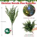 Norfolk Pine Stems, 16 Pcs Real Touch Pine Branches with Lights Christmas Decorations Artificial Greenery Stems for Christmas Table Decor Mantel DIY Garland Home Decorations