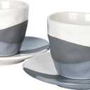 Bosmarlin Stoneware Coffee Cup Mug and Saucer Set of 2 for Latte, Cappuccino, Tea, 9 Oz, Dishwasher and Microwave Safe (Grey, 2) (Gray)