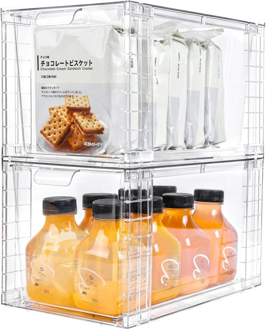 2Pack Large Stackable Storage Drawers,Clear Acrylic Organizers with Handle,Easily Assemble for Kitchen Undersink,Bathroom,Cabinet,Makeup,Closet,Medicine,Pantry Organization Bins