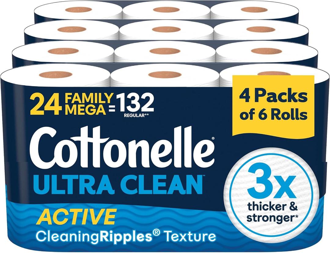 Cottonelle Ultra Clean Toilet Paper, 24 Family Mega Rolls=132 Regular Rolls
