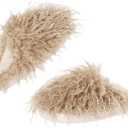 2 x Fuzzy Plush Women's House Slipper Cozy Non-slip Bedroom Slipper for Women Furry Indoor Outdoor House Shoes (8-9, Khaki)