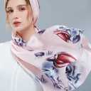 MEISEE 100% Mulberry Silk Long Scarf for Women Large Oblong Sunscreen Shawls Wraps Neck Headscarf Hair Wraps Gift Packed (Pink Gray Flowers)