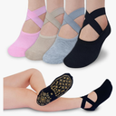 RATIVE X-Cross Straps Anti Slip Non Skid Barre Yoga Pilates Hospital Socks with grips for Mens Womens L