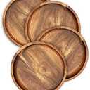 Acacia Wood Round Dinner Plates 6 Inch - Serving Tray & Platters for Home Decor, Food, Vegetables, Fruit, Charcuterie, Appetizer (Set of 4 Wooden Charger)