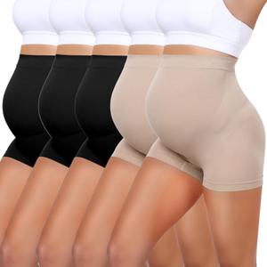 5 Pack Maternity Shapewear Seamless Underwear Over Bump Pregnancy Shorts High Waist Panties Under Dress Belly Support (Medium)