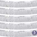 5 Pack Silver Fringe Garland - 10 Feet Metallic Tinsel Streamers - Foil Fringe Backdrop Banner for Parade Floats, Birthday Parties, Halloween & Christmas Decorations