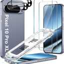 2 Pack Tempered Glass Screen Protector for Pixel 10 Pro XL 6.8 Inch with 2 Camera Lens Protectors - Auto Dust-Elimination, Bubble Free, HD Clear, Easy Installation, Not for Pixel 10 Pro/ 10