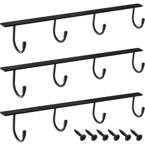 MOCOUM Under Cabinet Metal Mug Holder - Iron Hanging Rack for Coffee Cups and Kitchen Utensils Display (Black, 3)