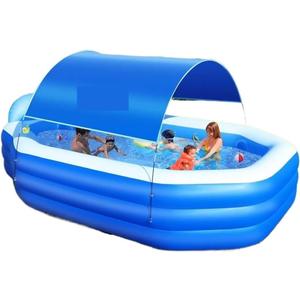 Paddling Pool Inflatable Pool with Canopy, Large Inflatable Swimming Pool Blow Up Pools with Seats Backrest Thickened