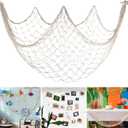 80x40 Inch Fishing Net Decor, 3mm Beige Natural Cotton Large Decorative Fish Netting Table Runner, Wall Ceiling Halloween Party Decorations for Pirate Under The Sea Nautical Mermaid Themed Party (Large - 1 Pack)