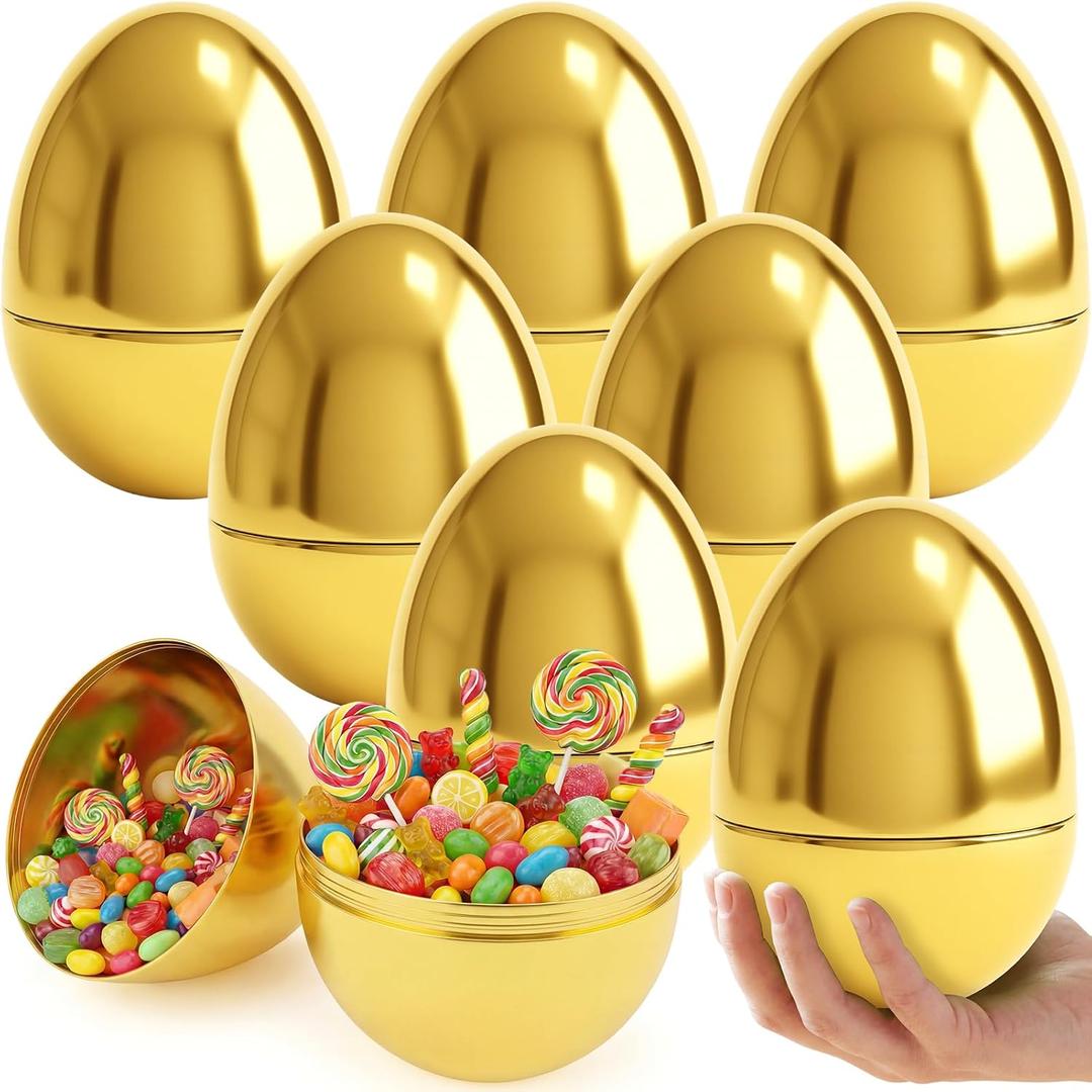 12 Pcs 6" Jumbo Golden Plastic Easter Eggs, Metallic Giant Gold Eggs Empty Easter Eggs Fillable, Easter Basket Stuffers, Party Favor, Classroom Prize Supplies for Kids
