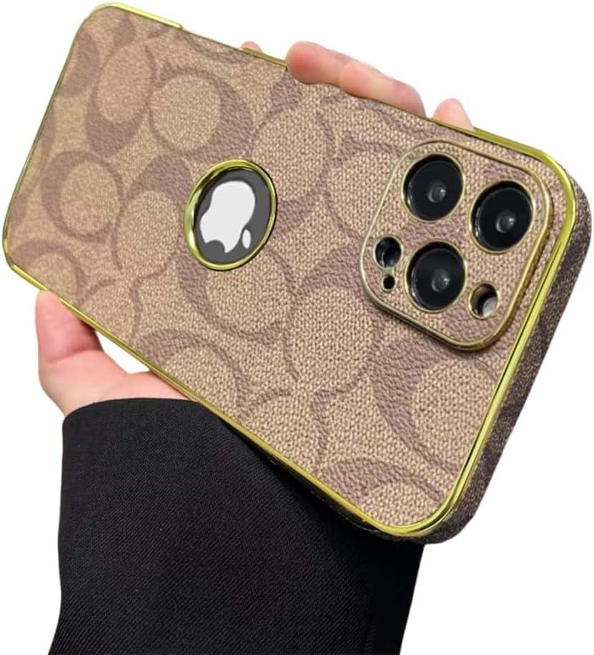 Compatible with iPhone 16 Pro Max Case with Logo View, Luxury Elegant Full Protection Slim Shockproof Leather Case with Camera Lens Protector Phone Cover for iPhone 16 Pro Max Khaki