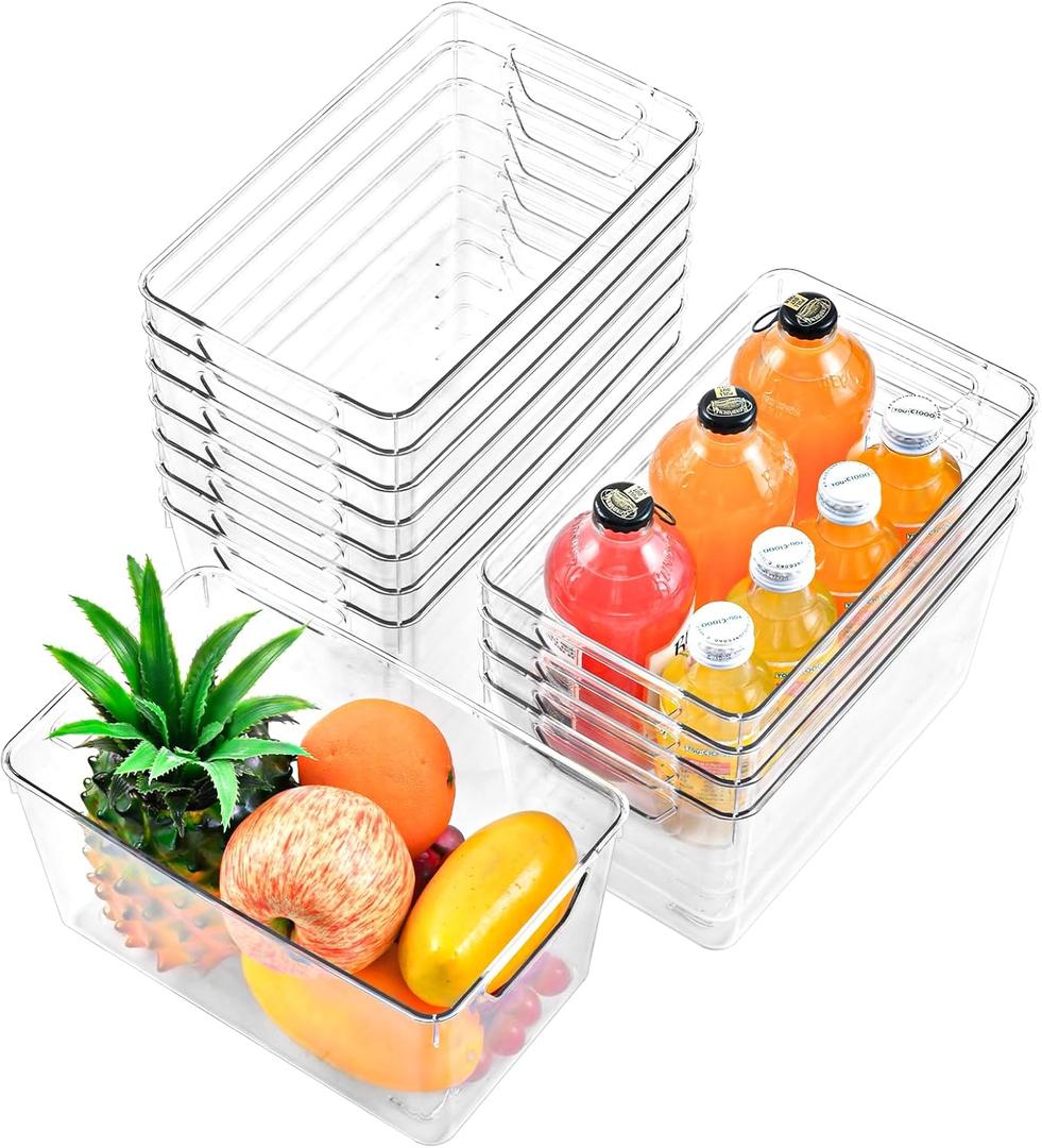 12 Pack Middle Organizers and Storage, Pantry Organization and Storage Bins, Cabinet Organizer, Clear Plastic Storage Containers with HandleAcrylic Storage Bins for Cabinet, Fridge