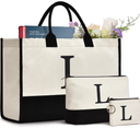 L Initial Canvas Tote Bag Birthdays Gift for Women Mom Teacher Friend Bridesmaid,Custom for Wedding Beach Holidays