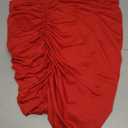 Eoeoo Women's Elastic High Waist Ruched Bodycon Stretch Elegant Pencil Midi Skirt Red Small