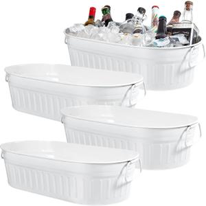 3 x Lallisa 4 Pcs 5.3 Gallon Galvanized Metal Drink Bucket with Handles, White