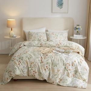 VM VOUGEMARKET Garden Flower Comforter Set Queen Green Red Floral Comforter with 2 Pillowcases Cottagecore Aesthetic Fluffy Bedding Comforter Set for Girls Women 90"x90"