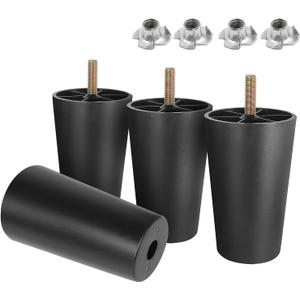 M8-1.25 Metric Thread Bolts Plastic Furniture Legs 4-3/4 Inch Black Round Tapered Sofa Feet with T-Nuts - Couch Feet Replacement - Couch Legs Set of 4-70 x 50 x 120mm