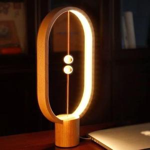 Table Lamp for Bedroom - Balance Lamp,Bedside Lamp with Touch Dimmer,Christmas Gifts,Nightstand Lamp,3 Level Brightness Rechargered Night Light for Home,Office,College Dorm (Wood Color)