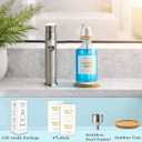 Glass Mouthwash Dispenser Set with Cup & Bamboo Tray, 350ml/11.8oz Refillable Mouth Wash Bottle for Bathroom Countertop, Stainless Steel Pour Spout & Funnel, Modern Vanity Organizer (Clear)