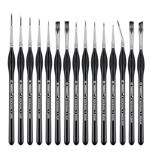 PANDAFLY Detail Paint Brushes Set, 15pcs Miniature Brushes for Fine Detailing & Art Painting - Acrylic, Oil, Watercolors & Paint by Number, Models, Face, Nail, Craft