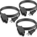 PLUGTUL Indoor Extension Cord 6 FT, 2 Prong Black Extension Cord, 3 Polarized Outlets with Safety Cap Protect for Home Office, 16/2 SPT-2 ETL Listed, 3 Pack