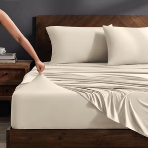 Bare Home Cooling Performance Jersey Knit Stretch Sheet Set, Moisture-Wicking & Breathable, 4-Way Stretch Bed Sheets, Envelope Pillowcases (Queen, White)