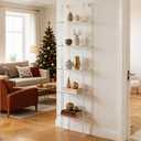 DuvinDD 5-Tier Acrylic Bookshelf Clear Open Bookcase, 15.5" Wide x 71.6" Tall Narrow Skinny Bookshelf, Wall Leaning Storage Shelf Display Shelves with LED Light String, Modern