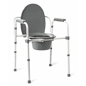 Medline Dark Gray 3-in-1 Folding Commode with Elongated Seat, Microban Treated - Portable, Adjustable, Durable - Ideal for Medical Patients
