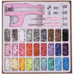 Plastic Snap Fastener Kit, Plastic and Metal Snap Buttons with Snaps Pliers Set, 270 Sets Resin and Metal Snap Buttons for Sewing and Crafting (Pink)