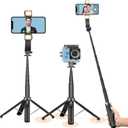 UTEBIT Selfie Stick Tripod for iPhone, 40" Lightweight Phone Tripod Stand with Light & Bluetooth Remote, 3 Light Modes Extendable Selfie Stick Compatible with All iPhone/Android, All-in-1, Black