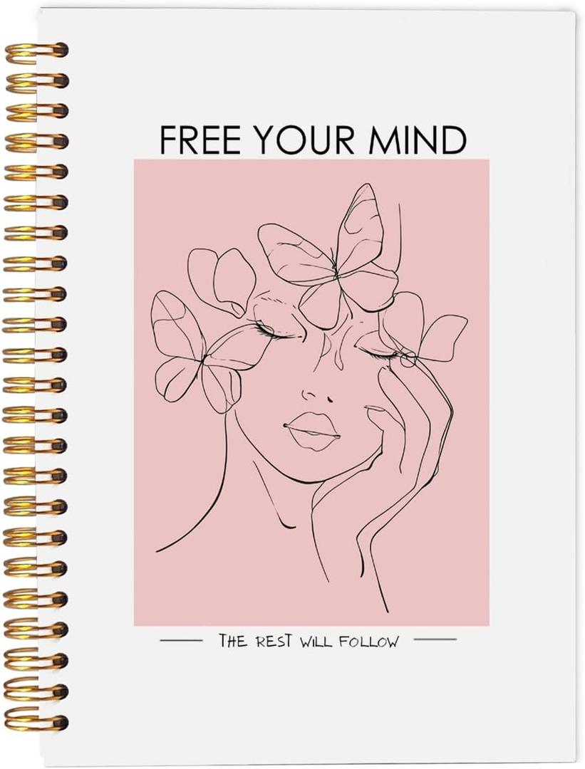 Free Your Mind Inspirational Notebooks, Abstract Boho Woman Line Art Pink Notebook, Mental Health Journal, Inspirational Gifts for Women, Mental Health Gifts, Spiral Notebook 5.5x8.3