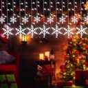 16.4 Ft Christmas Snowflake Window Lights, Hanging Christmas Curtain Lights Outdoor 288 LED with 24 Drops, 8 Modes Cool White Snowflake Decorations for Holiday Window Decorations,Yard, Curtain, Party