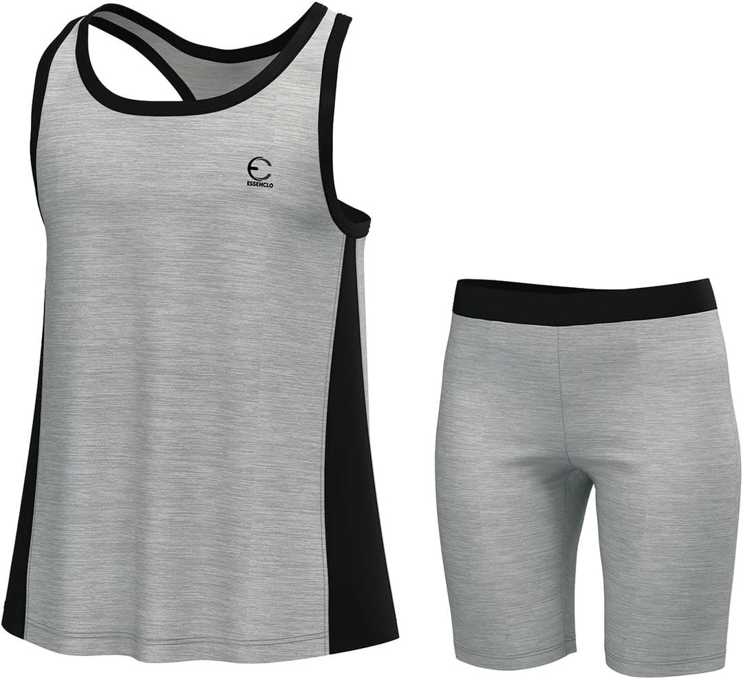 Girls Tank Tops and Shorts Summer Outfits, Athletic Activewear Loose Fit Cute Girls' Fashion Clothing Sets Size 3-16 (7-8, Marl Gray)