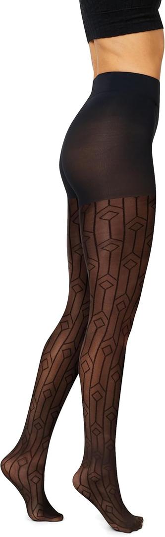 Hanes Womens Sheer Art Deco Control Top Tight (Medium, Black)