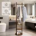 Wood Coat Rack Freestanding Rotary Coat tree with 3 Shelves and 5 Hooks