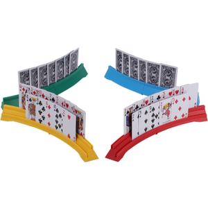 4 Pack Card Holders for Playing Cards, Double Layered Stackable Storage Game Card Tray for Arthritis Patients -Playing Card Rack for Kids Adults Seniors(4 Colors)