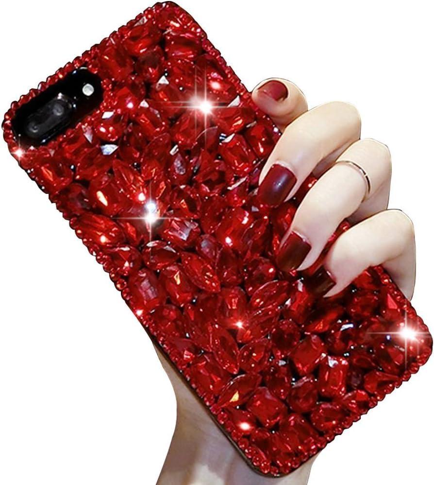 Bling Diamond Case for iPhone 16e 6.1 inch, 3D Homemade Sparkle Crystal Rhinestone Shiny Glitter Full Clear Stones Back Phone Cover with Screen Protector -All Red