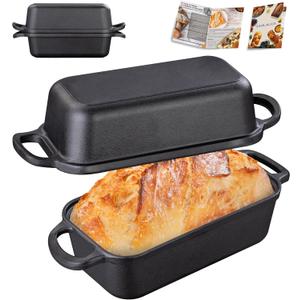 GRMImosa 2 in 1 Cast Iron Bread Loaf Pan with Lid, Loaf Pans for Baking Bread 9x5 Inch, Even Heat Distribution for Meatloaf, Homemade Bread