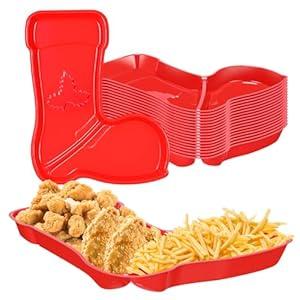 Uiifan 24 Pcs Santa Boot Serving Trays, Mexican Christmas Party Decorations Christmas Goodie Trays Disposable Xmas Party Supplies Plastic Snacks Plates