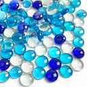 1LB Flat Glass Marbles for Vase, 100 Pcs Mixed Blue Color Glass Pebbles. Glass Rocks for Vase Fillers Fish Tank Crafts Plant Pot Candle Bird Fountains and Wedding Decor
