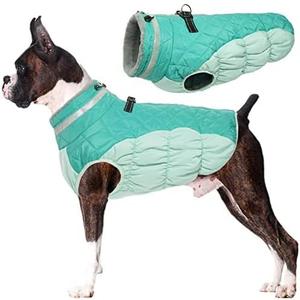 Lelepet Warm Dog Winter Coat - Fleece Dog Jacket with Built-in Harness, Windproof & Waterproof, Reflective Turtleneck, Coats for Small to Large Dogs, Neo Mint, S (Medium)