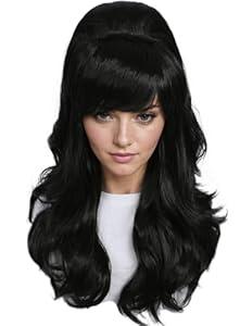 Linfairy Long Wavy Black Wig Big Bouffant Beehive Wigs for Women fits 50s 80s Costume
