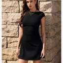 Vinova Womens Mini Dress Summer Short Cap Sleeve Boat Neck Ruched Work A Line Business Casual Dresses Party Dress, Large