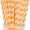 2 x YAOSHENG Paper Straws for drinking, 100 Pack Orange Striped paper straws for Party Supplies,Birthday,Wedding,Bridal/Baby Shower,Juice, shakes,Smoothies,cocktail (Orange)