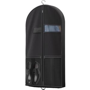 43" Travel Garment Bag with Accessories Zipper Pocket, Heavy Duty Suit Bag for Suits, Tuxedos, Dresses, Coats, Black, 1 pack