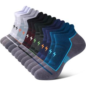 Mens Ankle Running Socks, Athletic Cushioned Low Cut Moisture Wicking Cotton Short Sports Socks, 6 Pairs (9-12, Multicolor)